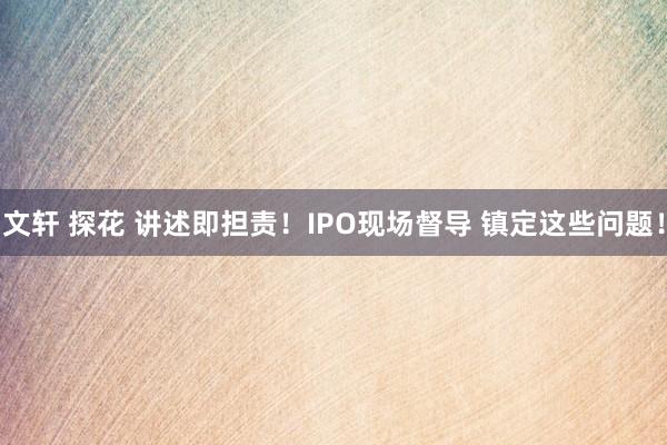 文轩 探花 讲述即担责！IPO现场督导 镇定这些问题！